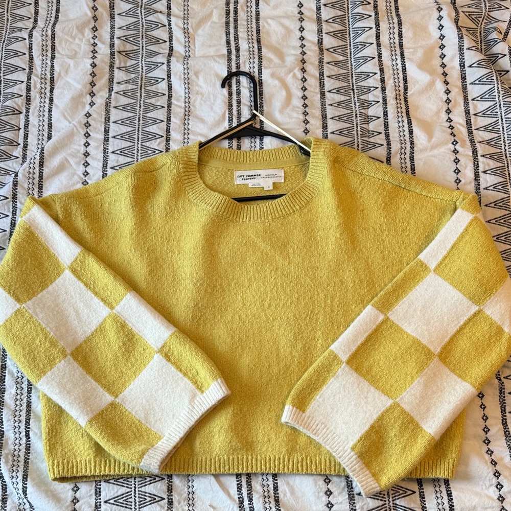 Anthropologie Yellow and White Checkered Sweater